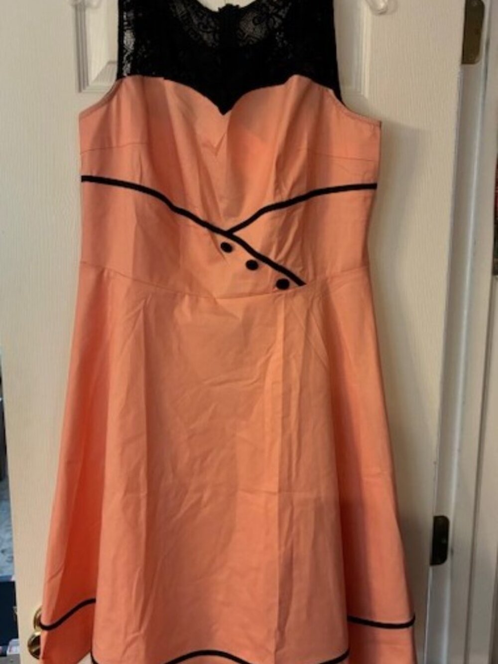 Bbonlinedress Women's NWT Peach Black Lace Fit Flare Cotton Stretch Dress Sz XXL